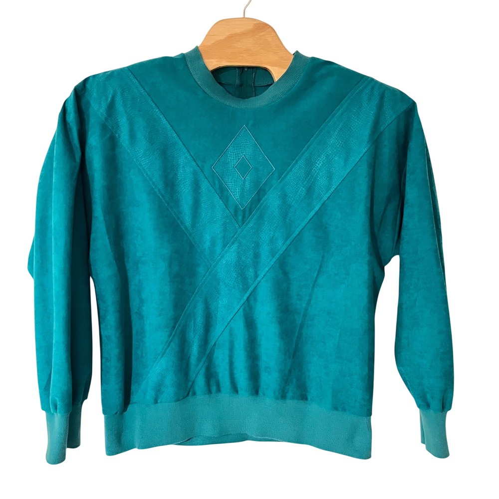 Vintage Jo Hardin Teal Faux Suede Geometric Top Back Zip Size 18 Made in USA‎